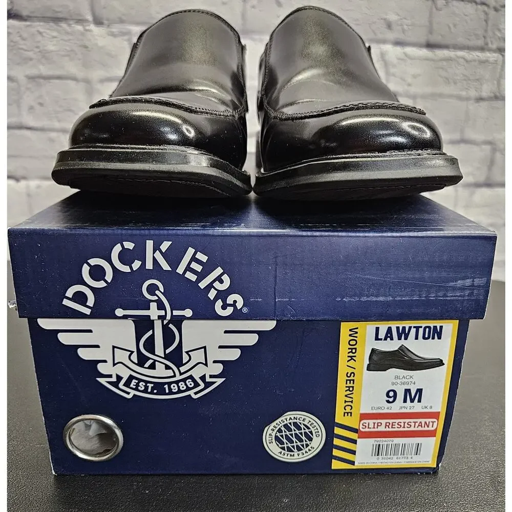 Dockers Lawton Slip Resistant Black Leather Dress Shoes Mens 9M Work Loafers EUC